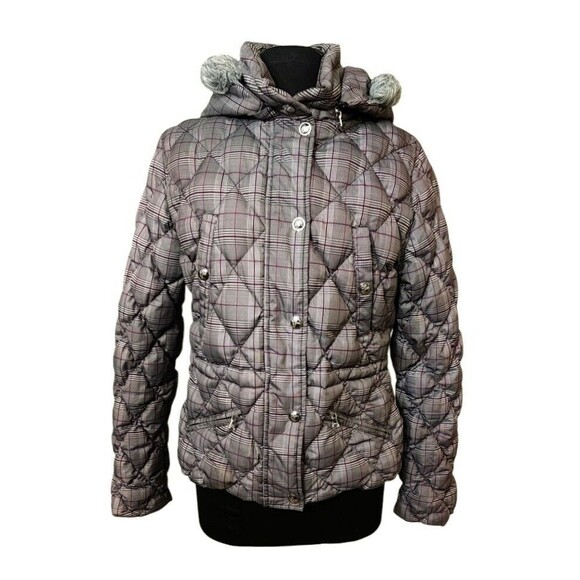 Guess Junior Women's Down Puffer Quilted Jacket Plaid Winter Coat Jacket Size M - Picture 1 of 8